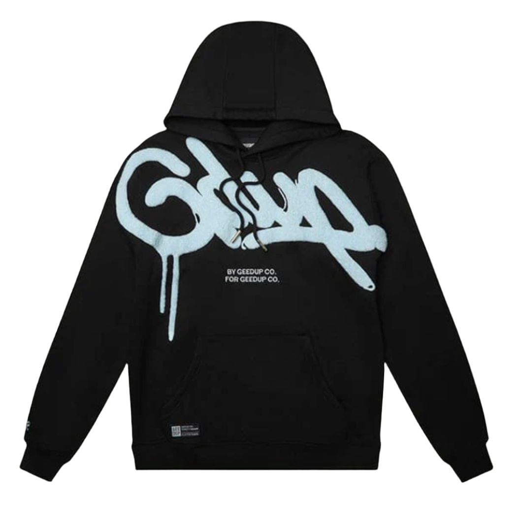 GEEDUP HANDSTYLE HOODIE 'BLACK/BABY BLUE'